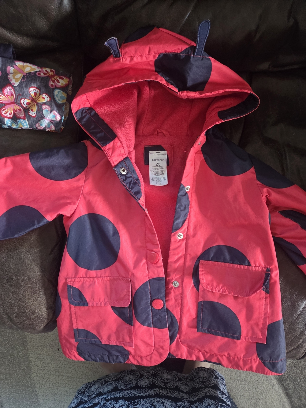 Carter's Red Raincoat with Navy Polka Dots and Hood